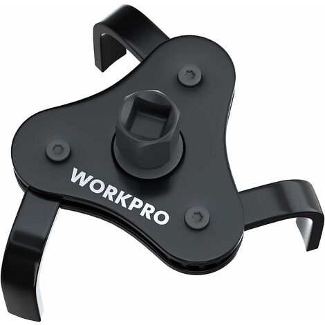 Workpro – Clé filtre à huile 3 griffes réglable 70-110mm – Mouvement 2 sens – Clé à cliquet 3/8' et 1/2' – Démontage rapide filtre moteur