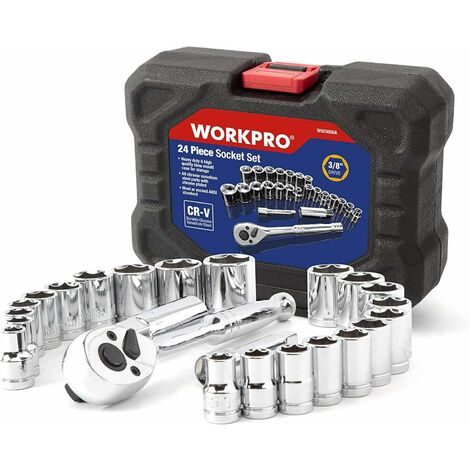 WORKPRO Coffret de Douilles Compact avec Clé à Cliquet 3/8-inch 24-Pièce