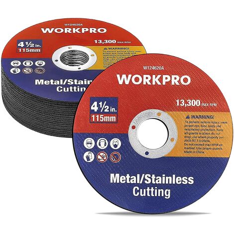 Workpro – Lot de 20 disques à tronçonner Ø 115 mm – Pour métal et acier inoxydable – Coupe précise sans bavure – Compatibles meuleuses d'angle