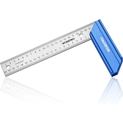 Workpro – Équerre de menuisier 200 mm – Acier inoxydable durci – Poignée en aluminium – Double face avec marquage gravé au laser