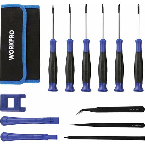 Workpro – Jeu de 6 tournevis de précision Cr-V – Pointe magnétique – Pour démontage smartphone et électronique – Sac de rangement inclus