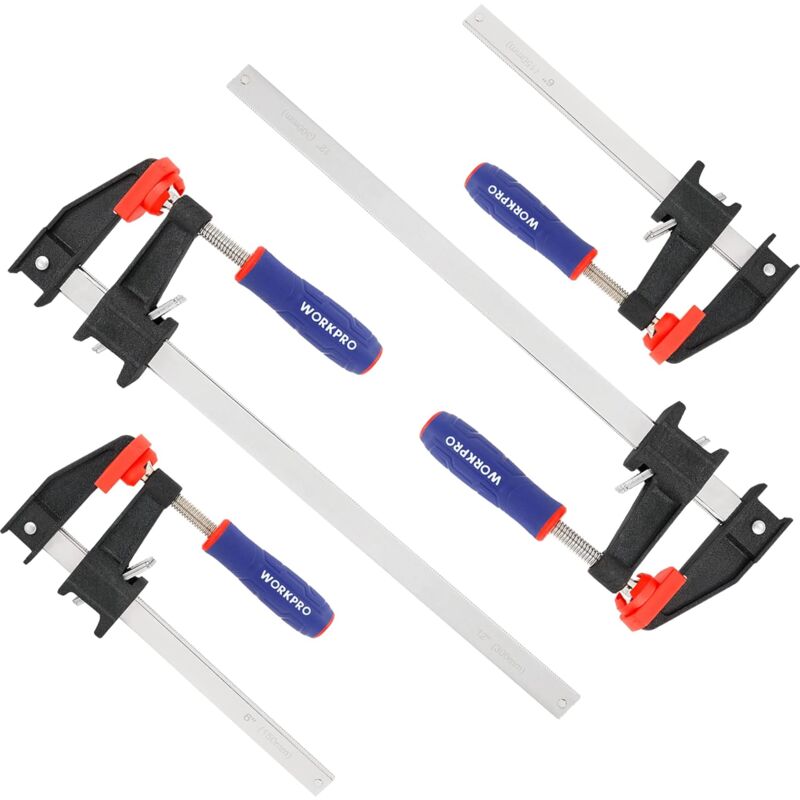 Jeu de Serre-joints Métallique à Libération Rapide 4 Pièces, Largeur de Serrage 300 mm et 150 mm, Force de Serrage Maximale de 272 kg pour Travail du