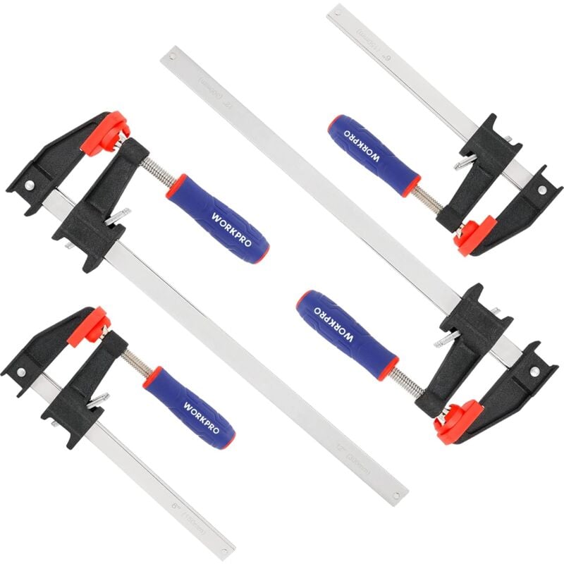 Jeu de Serre-joints Métallique à Libération Rapide 4 Pièces, Largeur de Serrage 300 mm et 150 mm, Force de Serrage Maximale de 272 kg pour Travail du