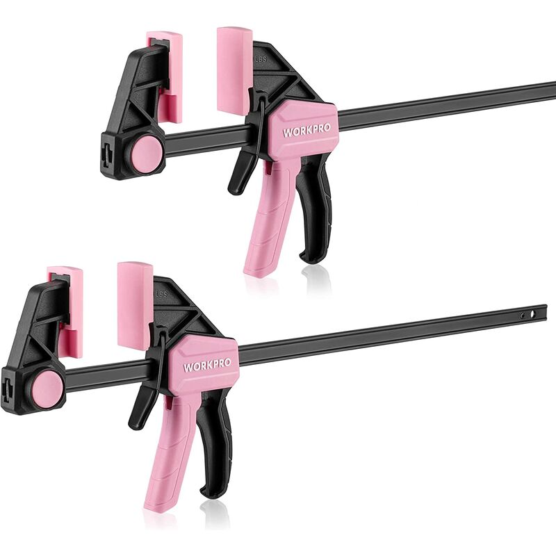 WORKPRO Jeu de 2 Serre-joints Rose en Acier et Nylon Renforcé pour Fixation Précise, Largeur de Serrage 300mm, Force de Serrage 68kg, Profondeur de