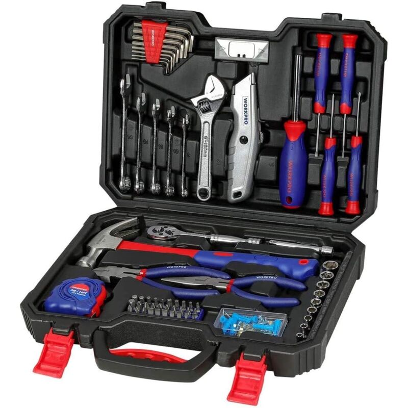 Mallette Outils 160 Pièces avec Boîte de Rangement, Kit d'Outils pour Usage Domestique ou du Travail - 160 Pièces - Workpro
