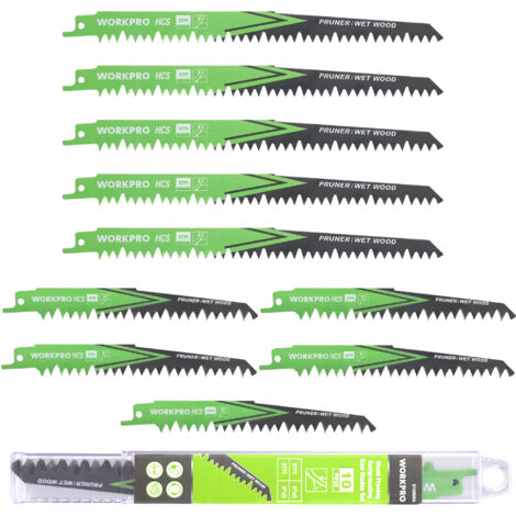 WORKPRO Lame de Scie Sabre 10 Pièces, Accessoires de Scie Sabre pour Bois Huimide, Coupe Rapide 5TPI avec Boîte de Rangement