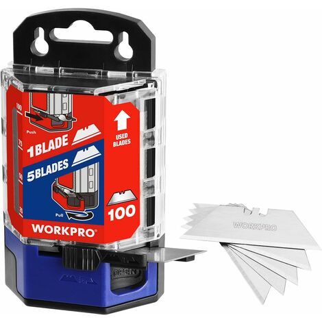 Workpro – Lames trapèzes pour cutter – Acier au carbone SK5 – 100 pièces – Coupe nette pour tuyaux, papier et plus
