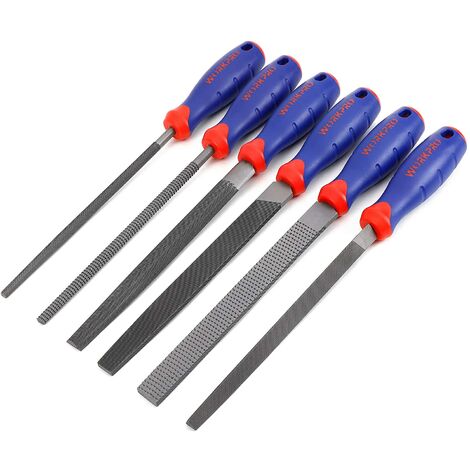 Workpro – Lot de 6 limes 318mm – Acier au carbone T12 – Dureté 58-64 HRC – Lime plate, ronde, demi-ronde, triangulaire – Pour bois, métal, cuir, plastique