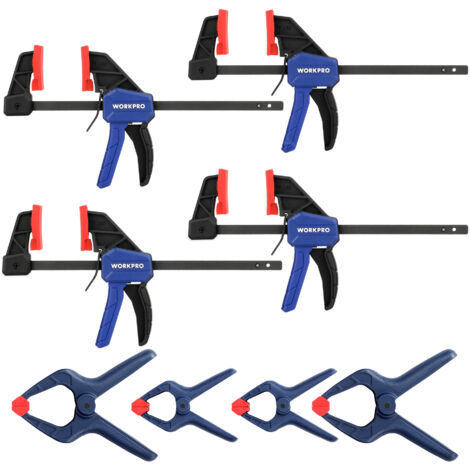 Workpro – Lot de 8 serre-joints et pinces à ressort – 4 mini serre-joints 200 mm – 4 pinces 45/60 mm pour assemblage bois