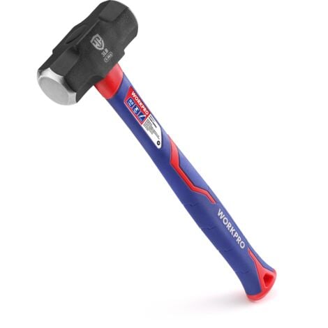 WORKPRO Massette 1,4 kg avec Manche en Fibre de Verre, Tête en Acier Forgé, Marteau Octogonal à Poignée Ergonomique Antidérapante pour Jardinage, Construction de Bâtiments, Roche