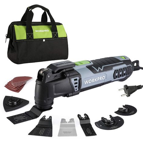 Workpro – Outil multifonction oscillant 300W – 7 vitesses réglables de 15 000 à 23 000 tr/min – Mécanisme de changement rapide de lame – Compatible avec 17 accessoires