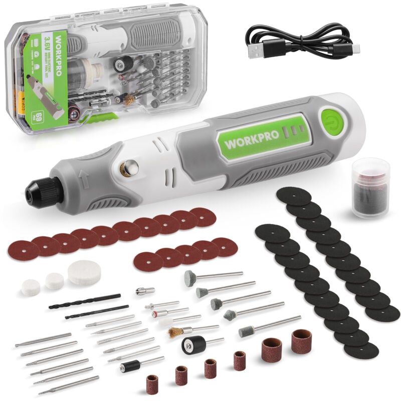 Outil Rotatif Multifonction 3,6V, Kit d'Outils Rotatifs Électriques avec 70 Accessoires, 3 Vitesses Variables 12000-17000 tr/min, Mini Ponceuse sans