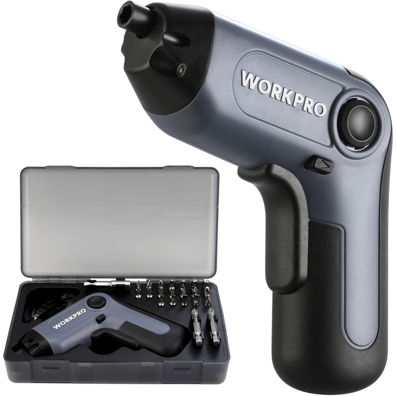 Workpro - Perceuse Visseuse Sans Fil 6Nm 3,6V, Visseuse Devisseuse Excentrique avec 21 Embouts, Barre d'Extension, Batterie 2000 mAh, Lumière led,