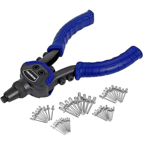 Workpro – Pince à rivets lourde 255mm – Riveteuse compacte avec 5 nez interchangeables – Pour acier, aluminium et inox – Conception ergonomique
