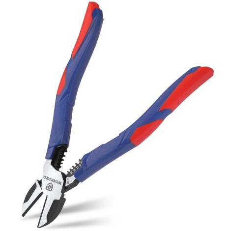 WORKPRO Pince Coupante Diagonale en Cr-V 2 EN 1 196mm, Fonction de Coupe et de Dénudage, avec Poignée Bi Matière pour Usage Domestique ou Electricien