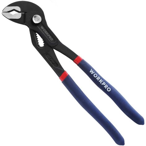Workpro – Pince multiprise 250 mm – Mâchoire courbée pour tuyaux ronds et carrés – Poignée antidérapante ergonomique – Dureté HRC 38-55