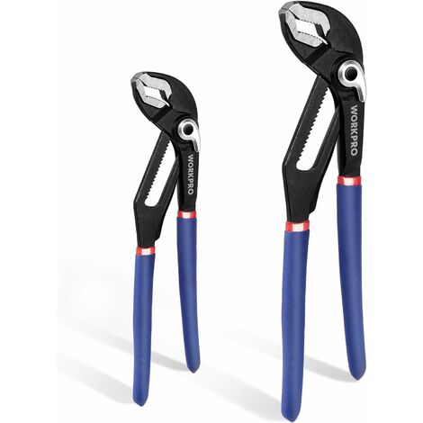 Workpro – Pince multiprise réglable 200 et 250 mm – Acier au chrome-vanadium – Ouvertures 40 et 52 mm – Prise antidérapante ergonomique