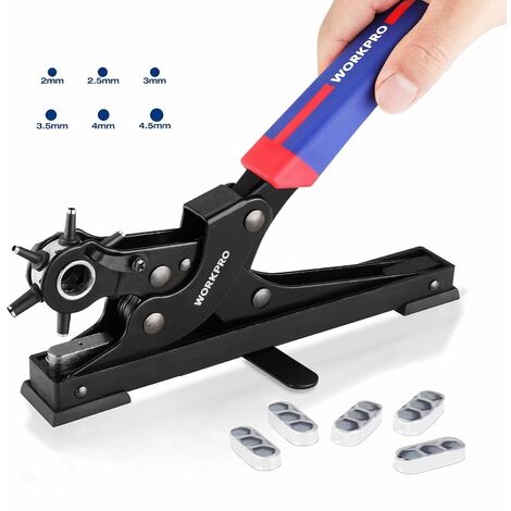 Workpro – Pince perforatrice rotative pour cuir – 6 tailles de poinçon interchangeables – Conception antidérapante – Ergonomique pour usage intensif