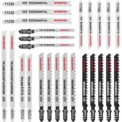 WORKPRO Professional Stichsägeblätter Set, 25tlg.T-Schaft Stichsägeblätter aus HSS/BIM/HCS für Holz,Kunststoff und Metall, inkl. Kunststoff-Box