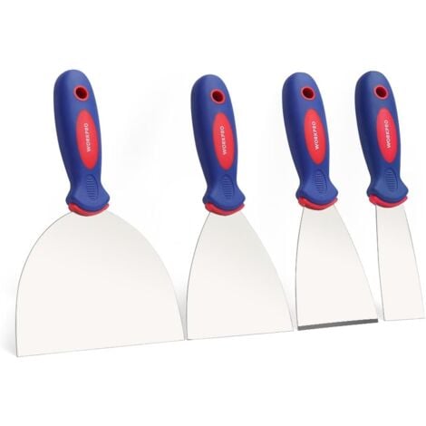WORKPRO Profi Malerspachtel Spachtel Set aus rostfreiem Edelstahl mit Kunststoffgriff Maler Werkzeug Profi Putty Knife 38mm 75mm 100mm 150mm 4-teilig inkl. 1 x stabil mit Anschliff & 3 x flexible
