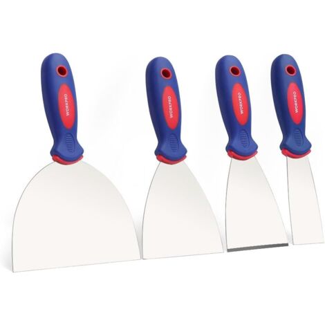 WORKPRO Profi Malerspachtel Spachtel Set aus rostfreiem Edelstahl mit Kunststoffgriff Maler Werkzeug Profi Putty Knife 38mm 75mm 100mm 150mm 4-teilig inkl. 1 x stabil mit Anschliff & 3 x flexible