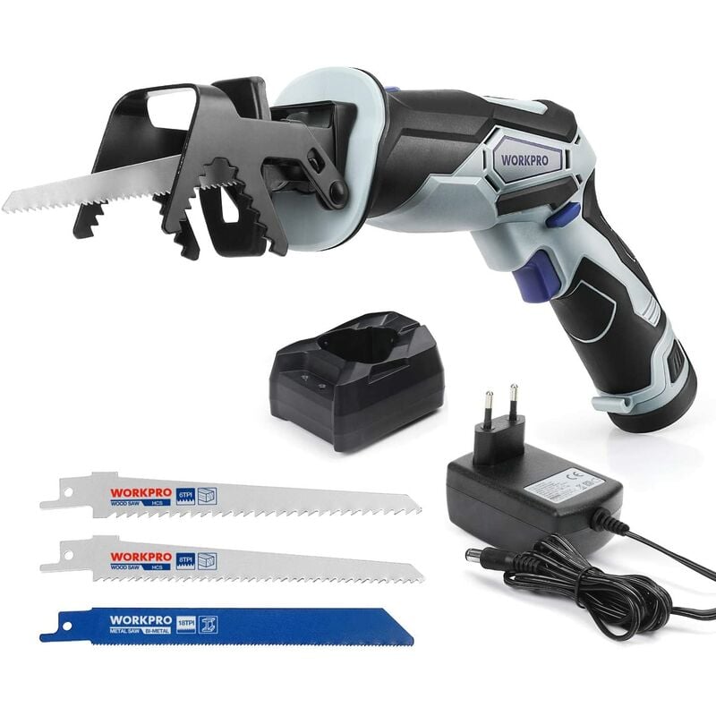 WORKPRO Scie Sabre sans Fil 12V avec Batterie 2000mAh, Vitesse Variable, Charge Rapide de 1H, Changement de Lame Sans Outil, Elagueur sans Fil avec 3