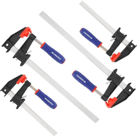 Workpro – Serre-joints métalliques à libération rapide 4 pièces – Largeur de serrage 300 mm et 150 mm – Force de serrage 272 kg pour bois et métal