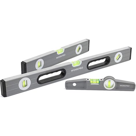 Workpro, Set di 3 livelle a bolla torpedo da 23 cm (magnetica), 40,6 cm (non magnetica), 61 cm (non magnetica), con bolle di misurazione verdi e trasparenti
