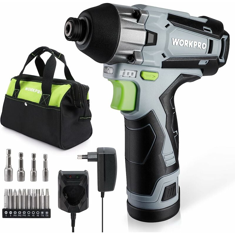 Visseuse à Choc sans Fil 12V avec Batterie 2,0A, Couple de 100N.m, 2000 tr/min, Clé à Choc avec Mandrin à Changement Rapide 6mm et Charge en 1 Heure,