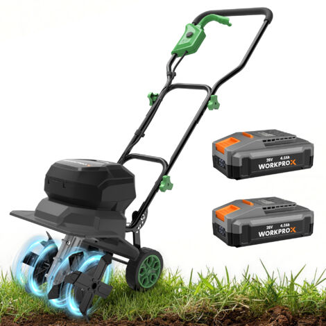 WORKPROX Motobineuse Électrique sans Fil 40V, Largeur 30 cm, Profondeur 20 cm, Batteries 2×4000 mAh, Guidon Pliable, Roues 4 Positions, Compacte et Silencieuse pour Jardin, Potager et Verger