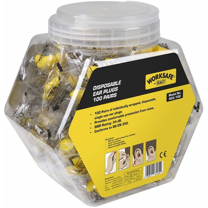 Worksafe® Disposable Ear Plugs - 100 Pairs 403/100 - Sealey