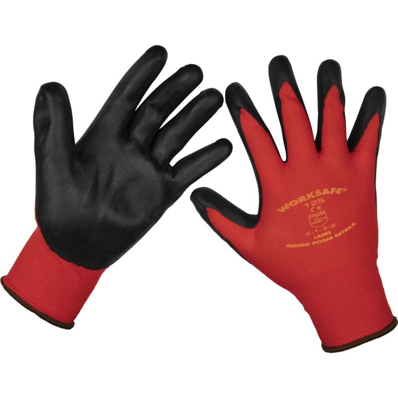 Sealey - 9125L/12 Worksafe® Nitrile Foam Gloves, Large - Pack of 12 Pairs