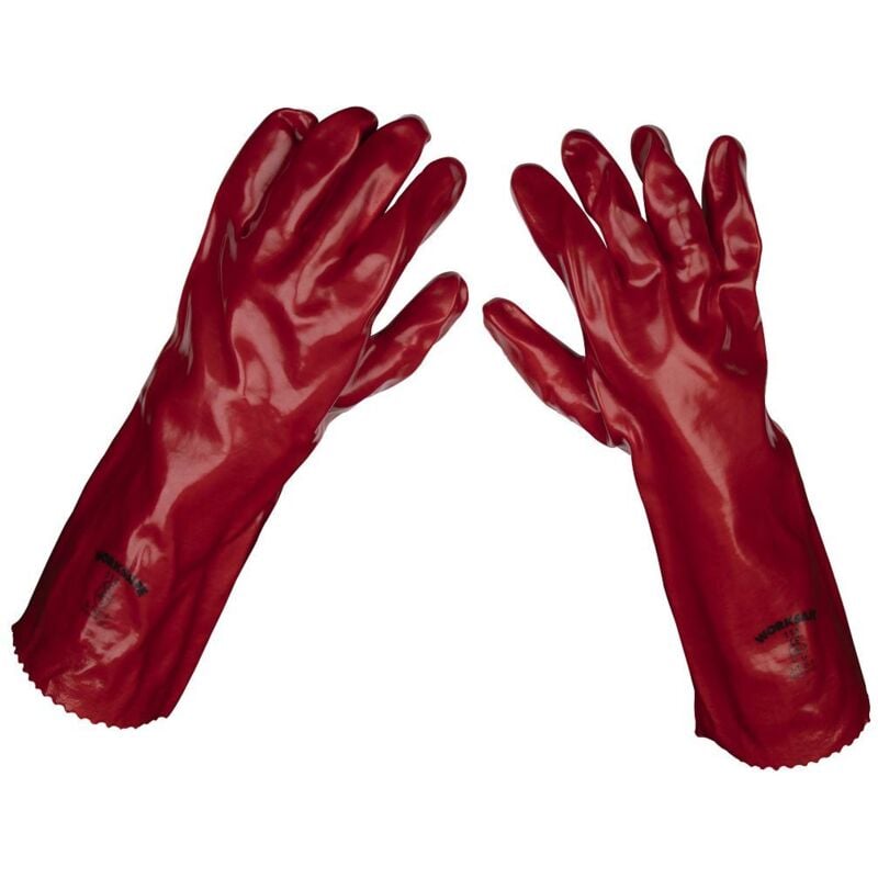 Sealey - 9114/12 Worksafe pvc Gauntlets 450mm, Red - Pack of 12 Pairs