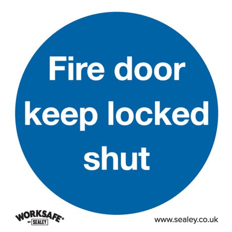 Worksafe Safety Sign - Fie Doo Keep Locked Shut - Self-adhesive