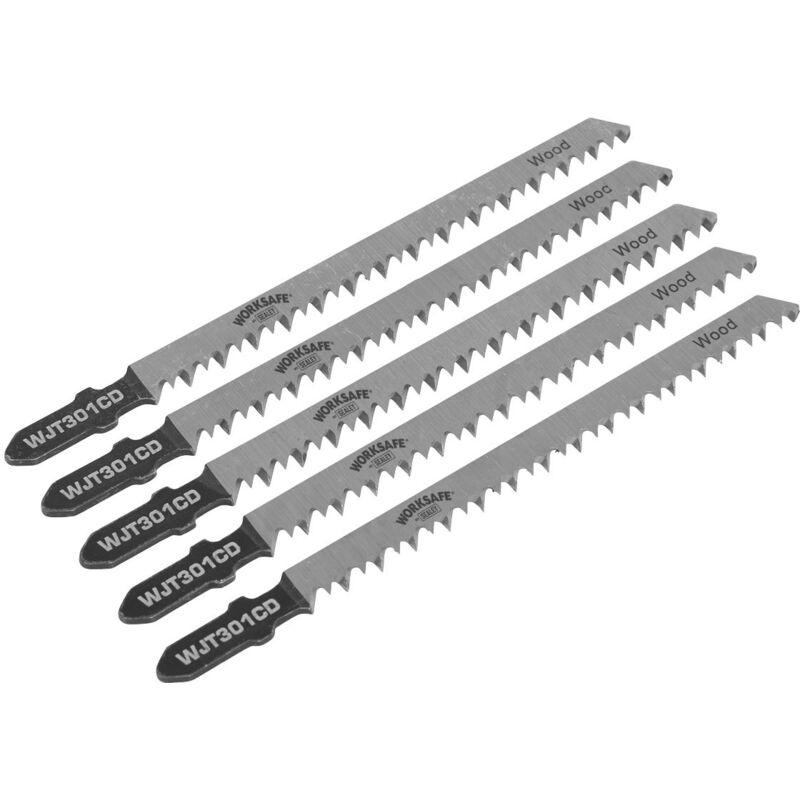 Sealey - WJT301CD Worksafe Jigsaw Blade for Wood & Plastics 90mm 8tpi - Pack of 5