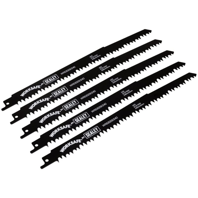 Sealey - WRS3029/240 Reciprocating Saw Blade for Wood 240mm 5tpi - Pack of 5