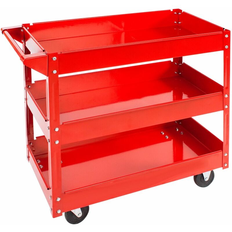Tectake - Tool trolley with 3 shelves - heavy duty trolley, warehouse trolley, metal trolley - red