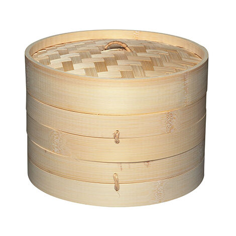 World Of Flavours Oriental Two Tier Medium Bamboo Steamer and Lid