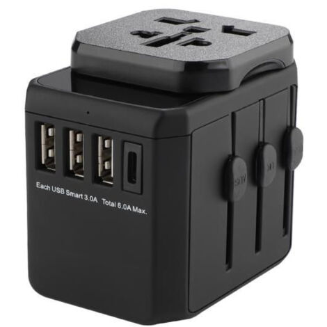 WORLD TRAVEL ADAPTER, 3 USB A MICROCONNECT MC-TRAVELADAPTER3
