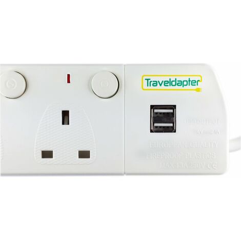World Wide Travel Adapter FINLAND Extension Lead Multi 2 UK Plug to 2 Pin 1m 