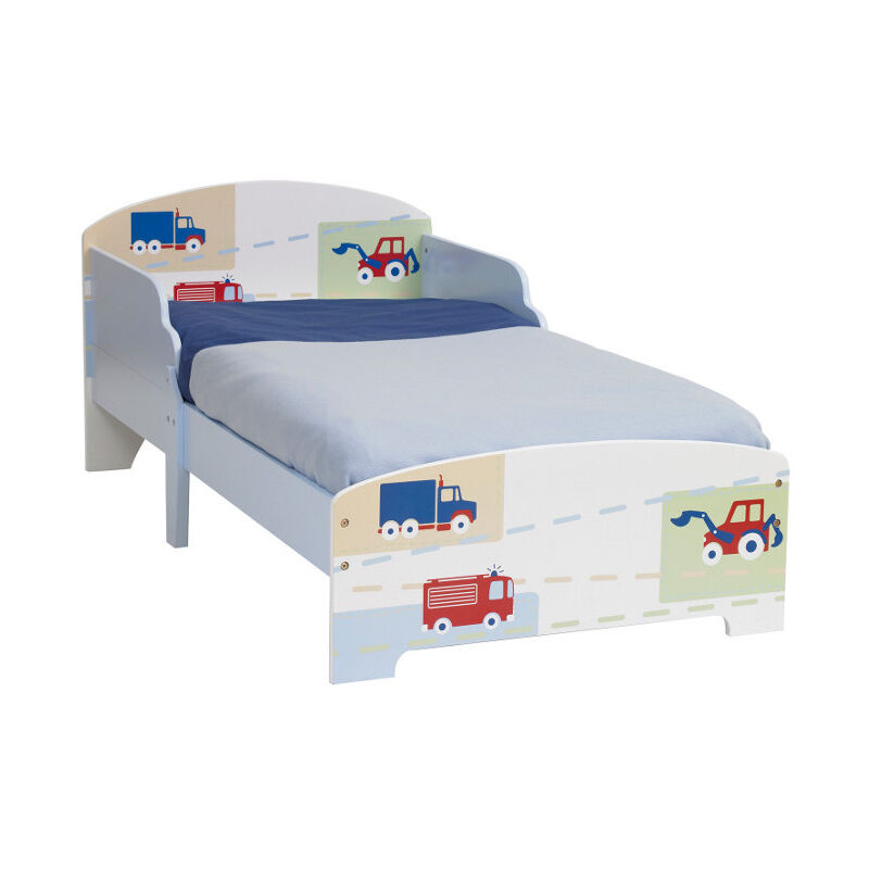 Lit garçon ou fille, matière bois camion bleu, camion de pompier et tractopelle - couchage 70X140CM - MOOSE TOYS