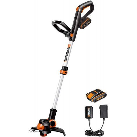 Worx – Coupe-bordure à batterie 20V WG163E avec 2 batteries 2.0Ah – Chargeur rapide – Largeur de coupe 30 cm – Tête pivotante 90°
