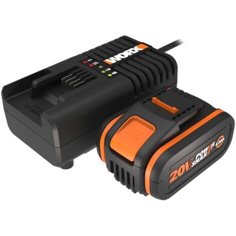 Worx Kit de démarrage batterie lithium-ion 20V 4Ah noir orange