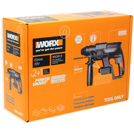 Worx Nitro Akku Bohrhammer WX381.9 20V solo Bohren Hammerbohren Meißel ohne Akku