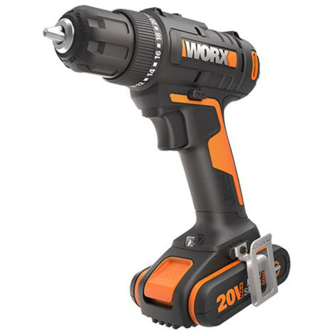 Worx – Perceuse-visseuse sans fil WX100 20V avec 2 batteries 2.0Ah – Couple 30Nm – Mandrin 10mm – Pour bois, tôle et brique