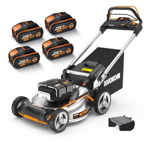 WORX WG761E - Tosaerba a batteria da 80 V (4 x 20 V) PowerShare, motore senza spazzole, larghezza di taglio 51 cm, 7 altezze di taglio con batteria e caricatore
