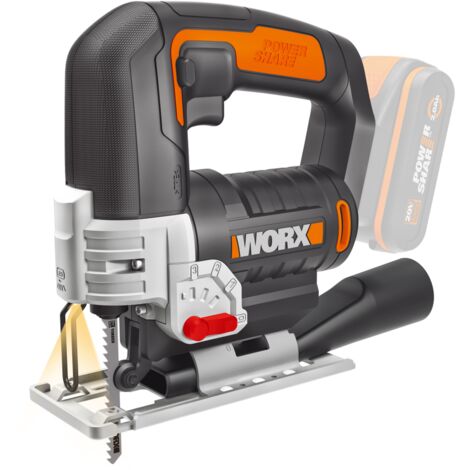 WORX WX543.9 Akku-Pendelhub-Stichsäge – Profi Stichsäge mit Absaug-Adapter – Ideal auch für Gehrungsschnitte – PowerShare kompatibel – ohne Akku & Ladegerät