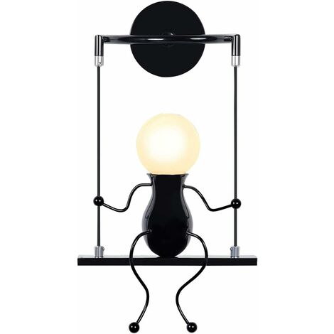 Wottes – Applique murale enfant en fer noir – Support E27 – Finition lisse et brillante – Résistante à la rouille – Pour chambre, couloir, loft, bar