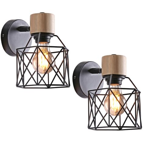 Wottes – Applique murale intérieure E27 métal noir – Cage hexagonale moderne – 14x14x20 cm – Compatible ampoule 60W – Lot de 2