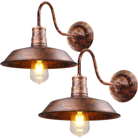 Wottes – Applique murale vintage en métal rouille Ø26cm – E27 60W – Luminaire intérieur pour chambre et bureau – Lot de 2